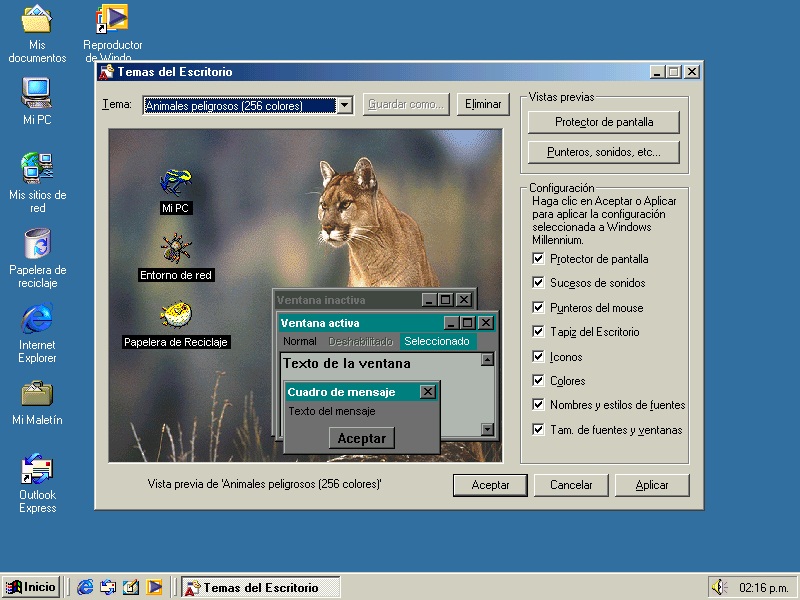 Tema 'Animales Peligrosos', proveniente del paquete Microsoft Plus para Windows 95